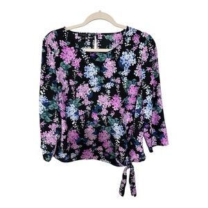 Talbots Lilac Hydrangea Side Tie Blouse Size Medium M